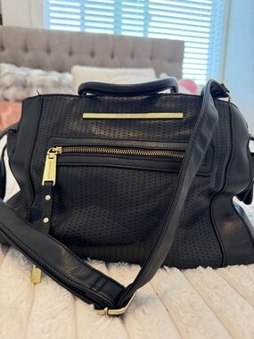 Steve Madden Black Perforated Satchel with Gold Hardware